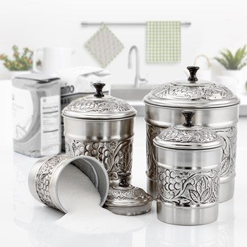 Antique Pewter Old Dutch 501SS 4 Piece Art Nouveau Stainless Steel Canister set One Size